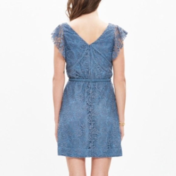 Madewell Blue Lace Flutter Sleeve Dress Size 2 EUC - Picture 3 of 15